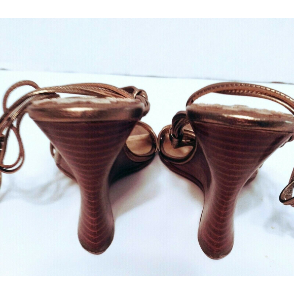 Max Studio Gold Heels 5.5 M Sandals Braided Ankle Straps Stack Heels - Picture 6 of 6